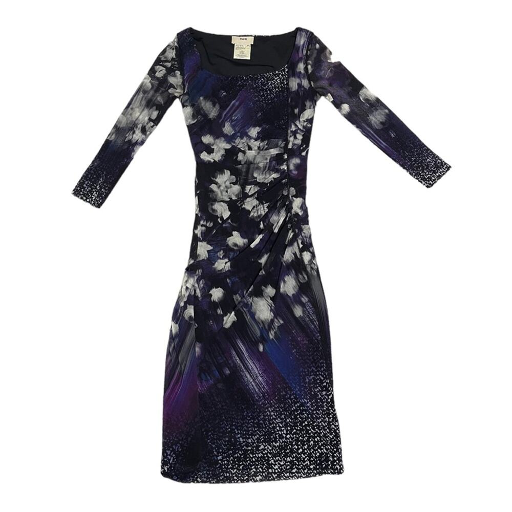 Fuzzi Ruched Purple Tulle Midi Dress Small